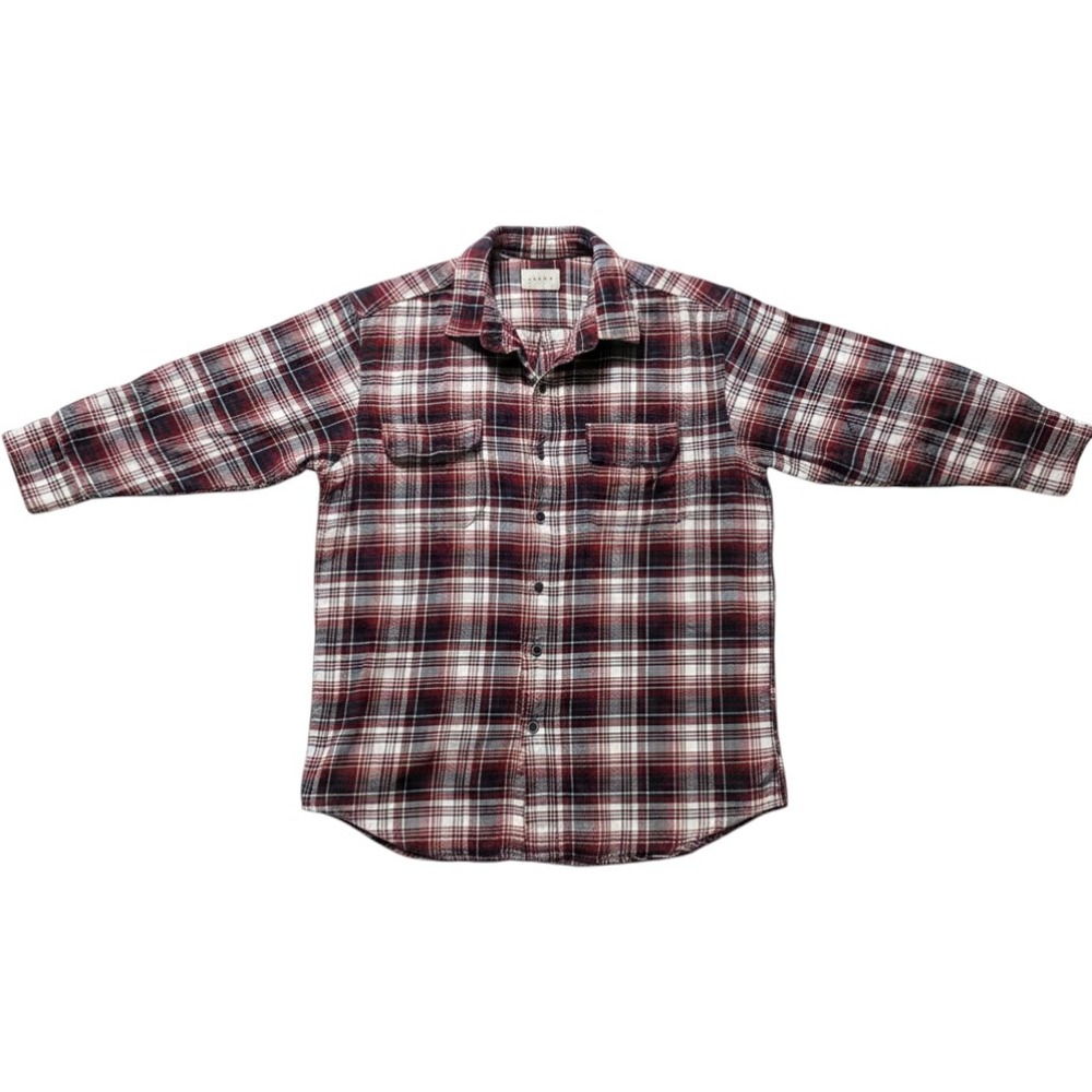 Jachs Mens XL Flannel Shirt Red White Navy Blue Plaid Long Sleeve Button Down